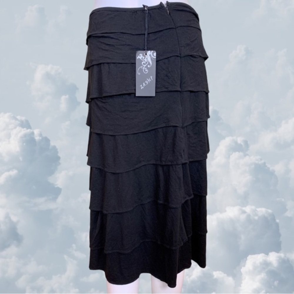 ZASHI Ruffle Black Midi Skirt Size Large - Picture 7 of 11